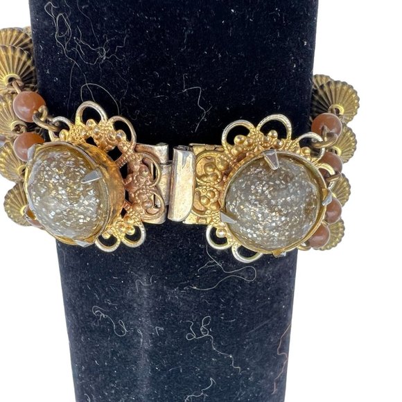 Vintage Goldtone Beaded 4 Strands Necklace Gray and Brown - Picture 3 of 5